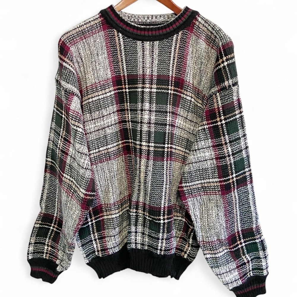 Vintage 90s 100% Cotton Multicolored
Plaid Sweater